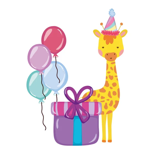 Niedliche und kleine Giraffe mit Partyhut-Charakter — Stockvektor