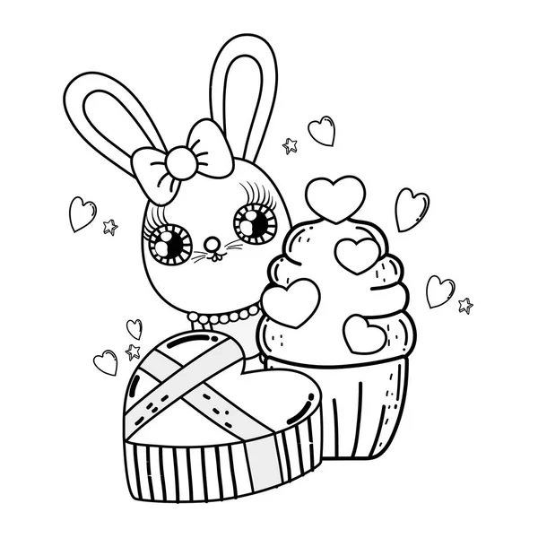 Niedliches Kaninchen mit Cupcake Valentines Tageskarte — Stockvektor