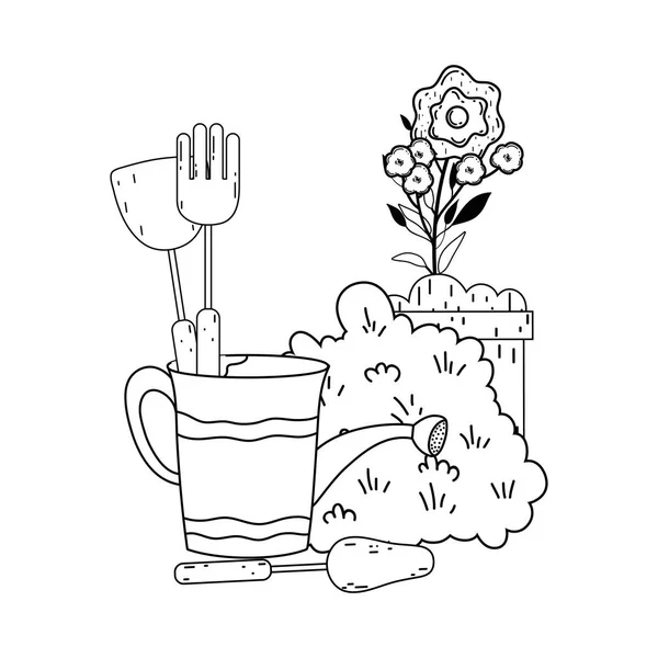 Садовник душ разбрызгиватель с листьями и цветами — стоковый вектор