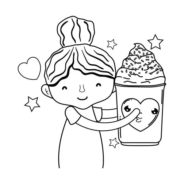 Petite fille avec la crème glacée kawaii caractère — Image vectorielle