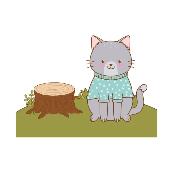 Lindo gato en el campo bosque carácter — Vector de stock