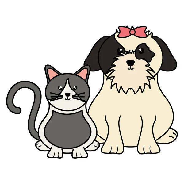 Carino piccolo gatto e cane mascotte — Vettoriale Stock