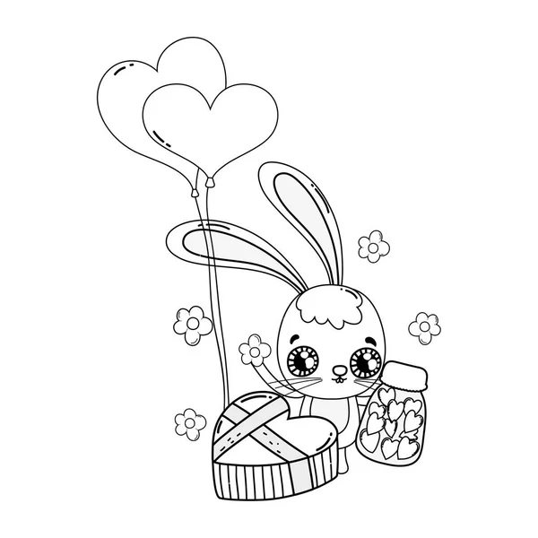 Niedliche Kaninchen mit Luftballons Helium Valentinstag — Stockvektor