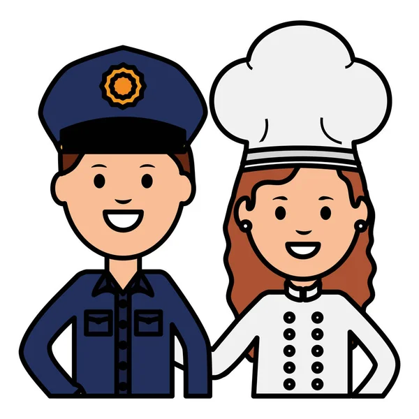 Νεαρή γυναίκα σεφ με αστυνομικό τμήμα — Διανυσματικό Αρχείο