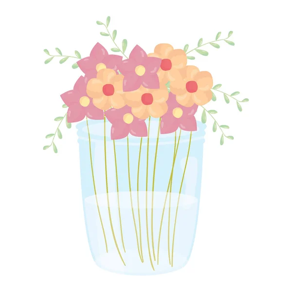 Vidro frasco de pedreiro com decoração floral — Vetor de Stock