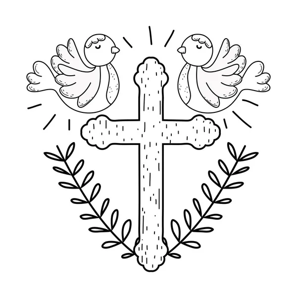 Милі голуби птахи з хрестом — стоковий вектор