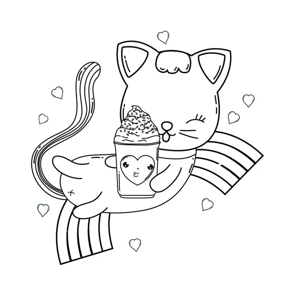 Uroczy kot z lodami w tęczy — Wektor stockowy