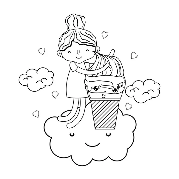 小女孩与冰淇淋卡瓦伊字符 — 图库矢量图片