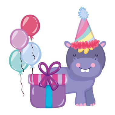 parti şapka ile sevimli ve küçük Hippo karakter