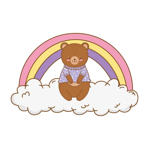 Lindo oso en las nubes con arco iris — Vector de stock
