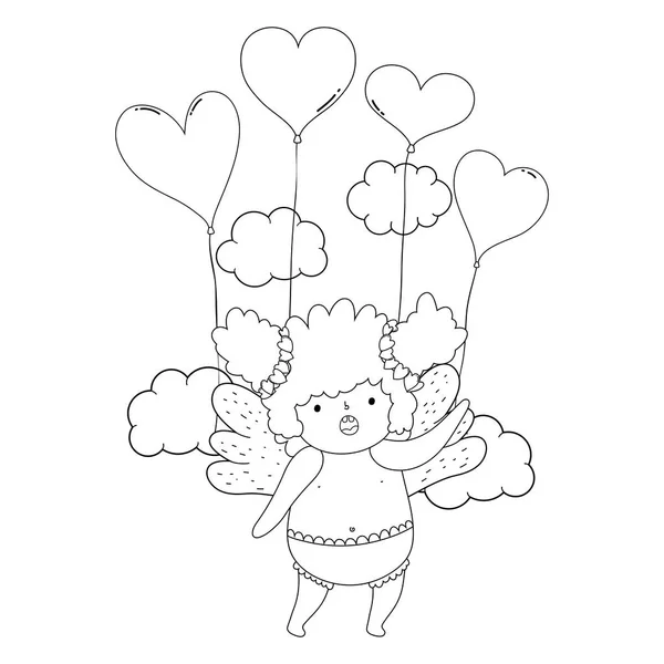 Bonito cupido gordinha menina com balões hélio coração forma —  Vetores de Stock
