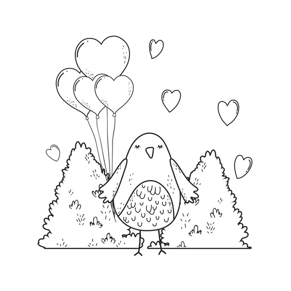 Cute Little Bird z balonami helu piękny charakter — Wektor stockowy