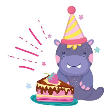 parti şapka ile sevimli ve küçük Hippo karakter