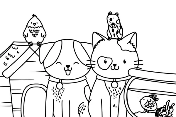 Cute funny pets cartoon — Stock Vector