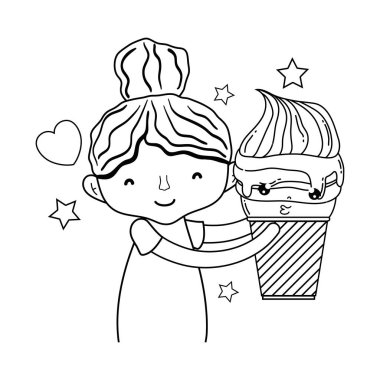 dondurma kawaii karakteri ile küçük kız