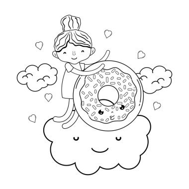 tatlı donut kawaii karakteri ile küçük kız