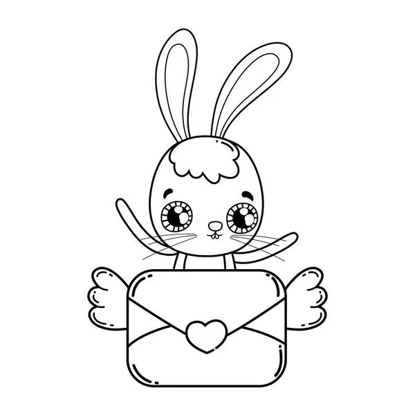 Cute rabbit valentines day with envelope — Stock Vector