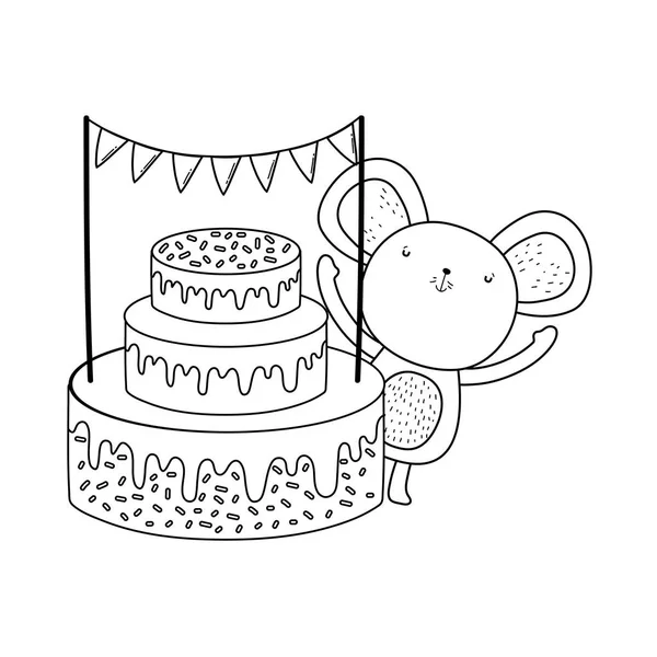 Rato bonito e pequeno com bolo doce — Vetor de Stock