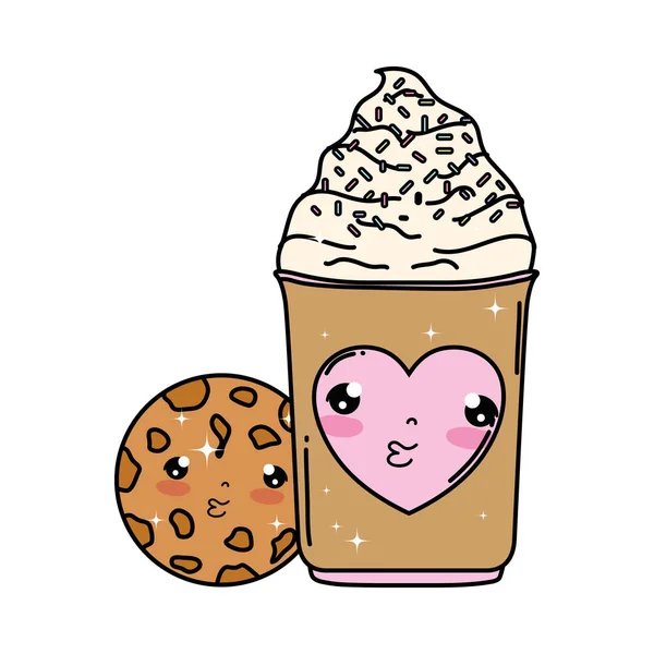 可爱的冰淇淋与饼干卡瓦伊字符 — 图库矢量图片