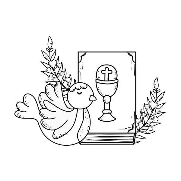 Livre de bible sainte avec colombe oiseau — Image vectorielle