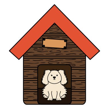 ahşap ev karakter sevimli küçük köpek