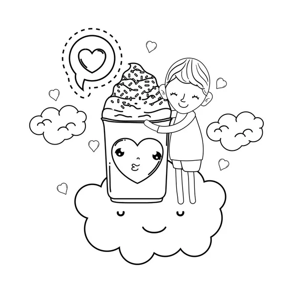 Petit garçon avec la crème glacée kawaii caractère — Image vectorielle