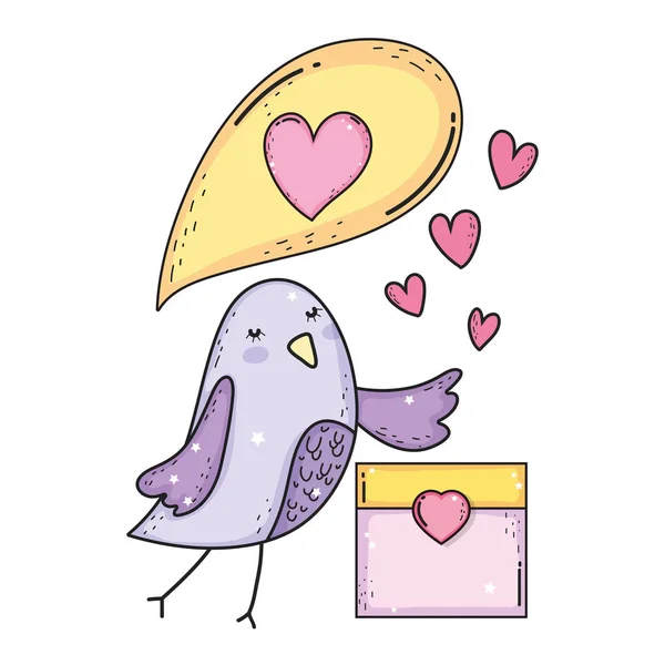 Χαριτωμένο μικρό πουλί με φάκελο υπέροχο χαρακτήρα — Διανυσματικό Αρχείο