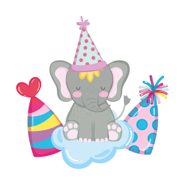 Elefante lindo y pequeño con sombrero de fiesta — Vector de stock