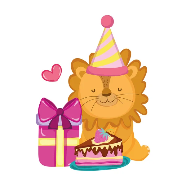 Cute i Little Lion z kapeluszem party — Wektor stockowy