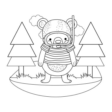 alanda şnorkel ile sevimli küçük ayı