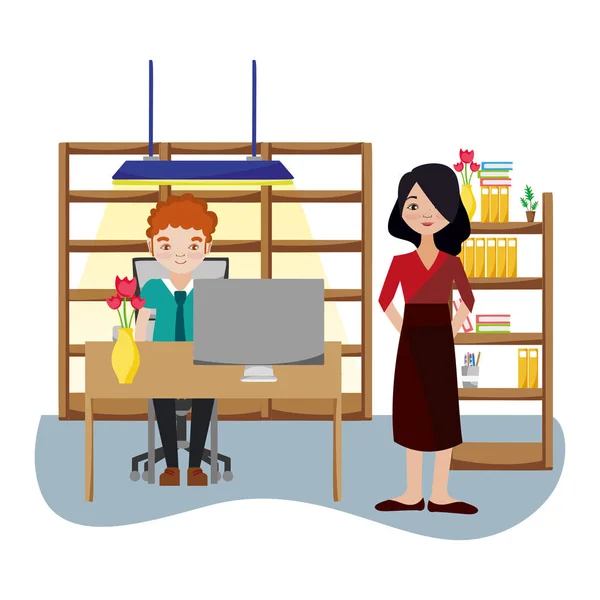 Coworkers inside office cartoons — Stock Vector