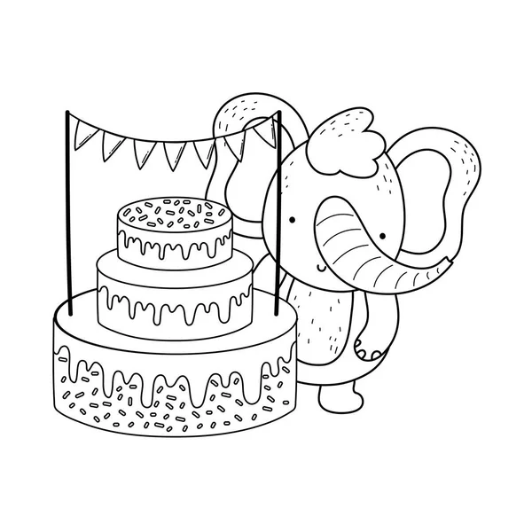 Elefante con pastel dulce — Vector de stock