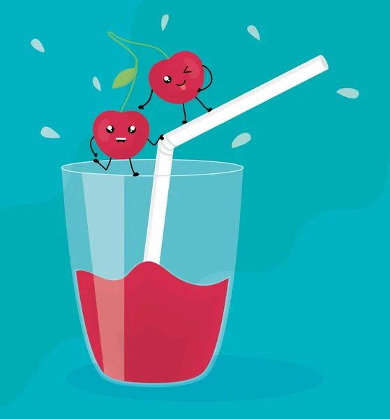 Vaso con jugos aperitivos fruta fresca kawaii carácter — Vector de stock