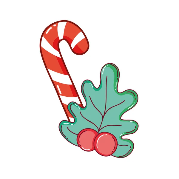 Christmas sweet cane with wreath — Stock Vector