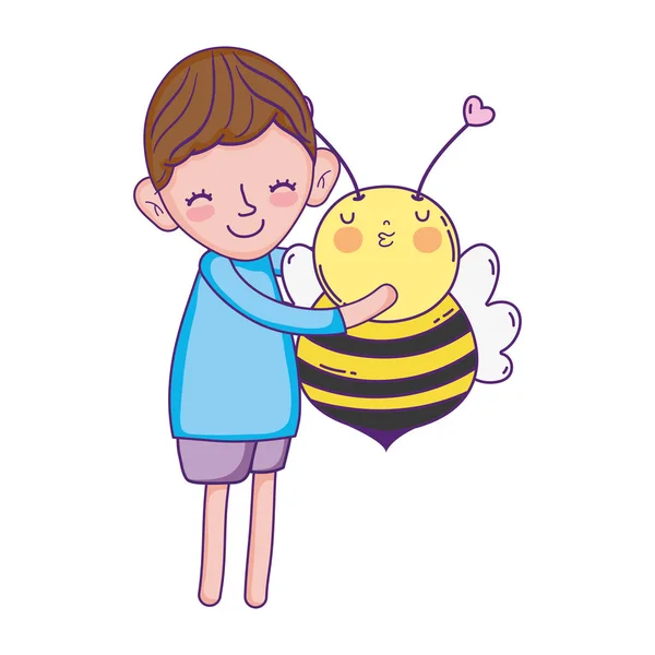 Little boy with bee kawaii character — Stock Vector