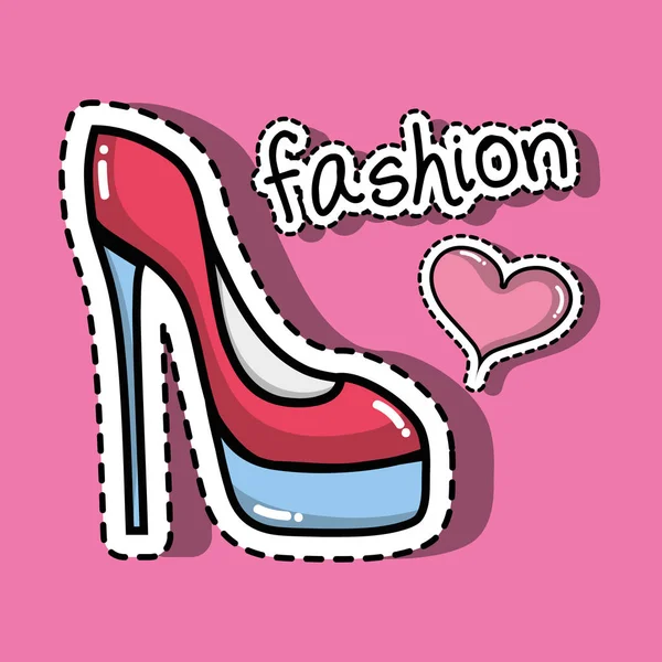 High heel shoes with heart fashion patches design - Stok Vektor
