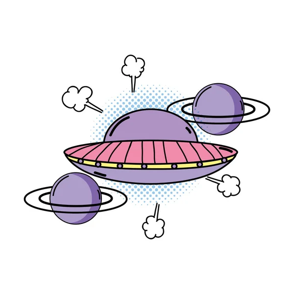 UFO repülő bolygók pop art stílus — Stock Vector