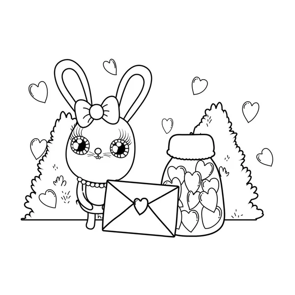 Mignonne fille de lapin avec enveloppe Saint Valentin — Image vectorielle