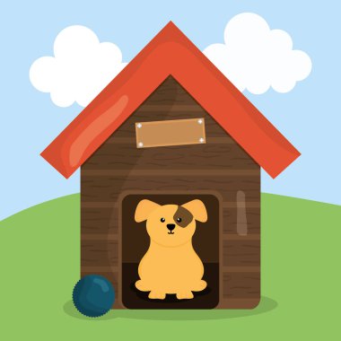 ahşap ev evcil hayvan karakteri sevimli küçük köpek