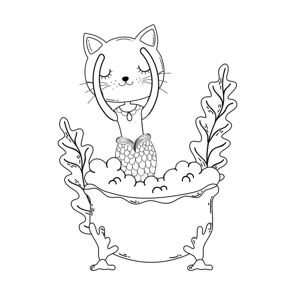 Schattige purrmaid in Bad — Stockvector