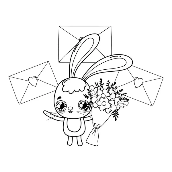 Mignonne journée de valentines de lapin avec enveloppe — Image vectorielle