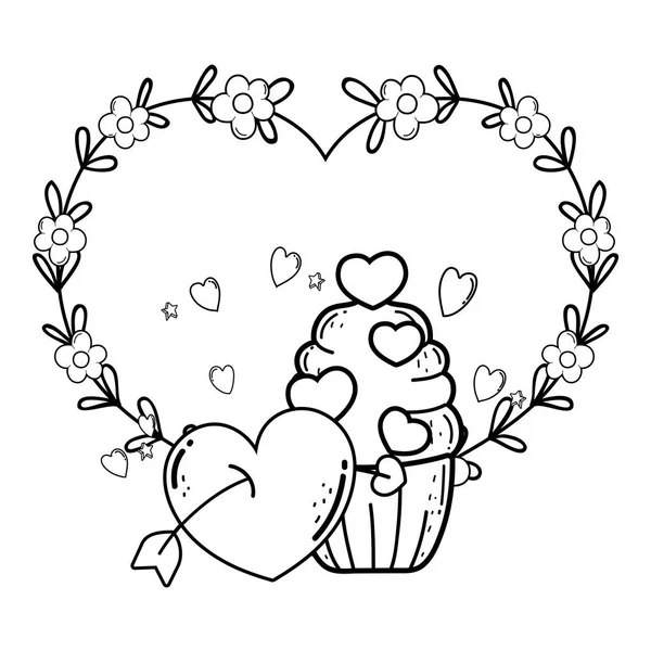 Amor día de San Valentín cupcake con corazón y flecha — Vector de stock