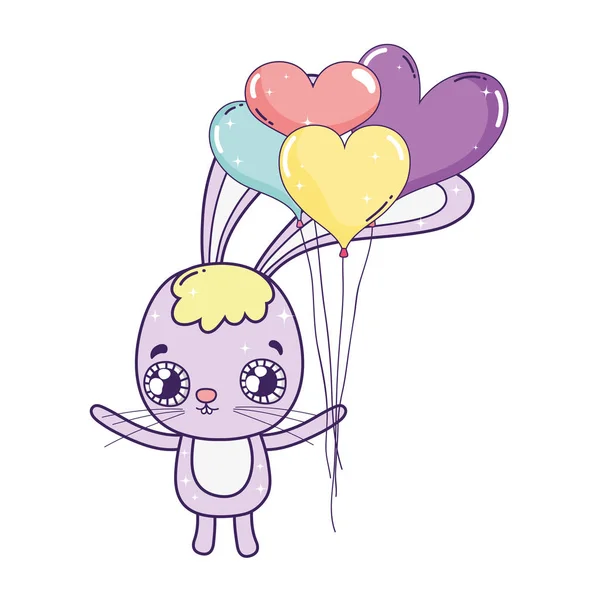 Lapin mignon avec des ballons jour de valentines d'hélium — Image vectorielle