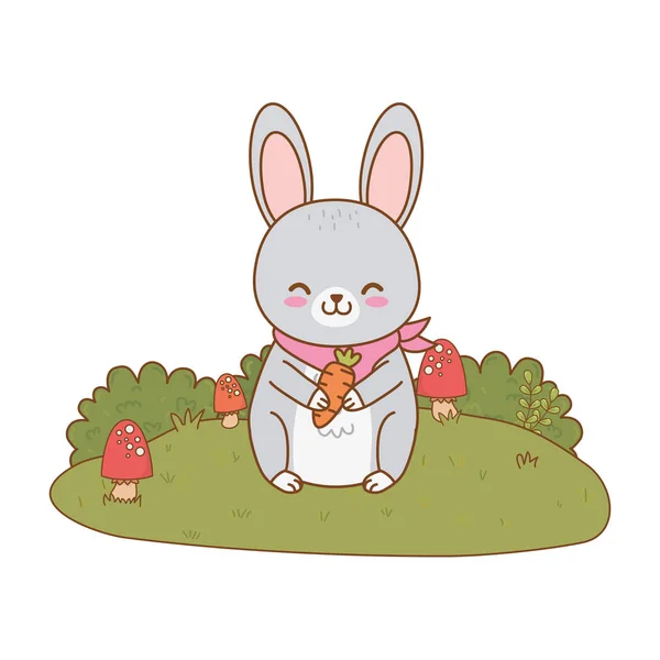 Lindo conejo en el campo carácter del bosque — Vector de stock