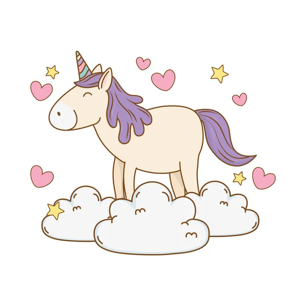 Lucu dongeng unicorn santai di awan - Stok Vektor