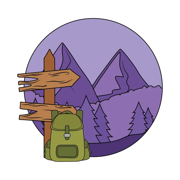 Etiqueta de guia de seta de madeira com saco de viagem — Vetor de Stock