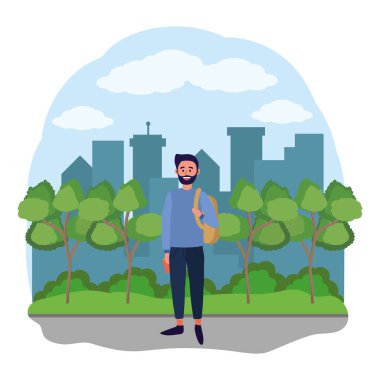 Genç mutlu adam çizgi film