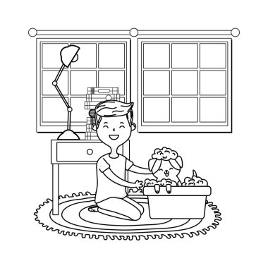 adam yıkama köpek siyah ve beyaz