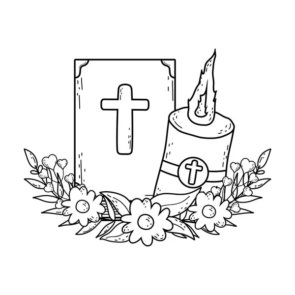Livre de bible sainte avec bougie — Image vectorielle