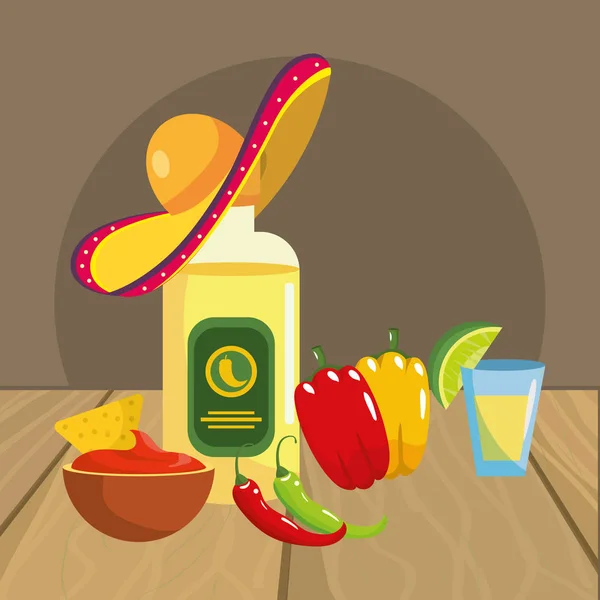 Köstliches mexikanisches Essen Karikatur auf Restauranttisch — Stockvektor